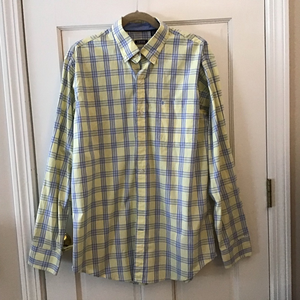 Izod Yellow and Blue Plaid Dress Shirt